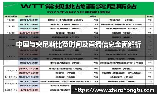 中国与突尼斯比赛时间及直播信息全面解析
